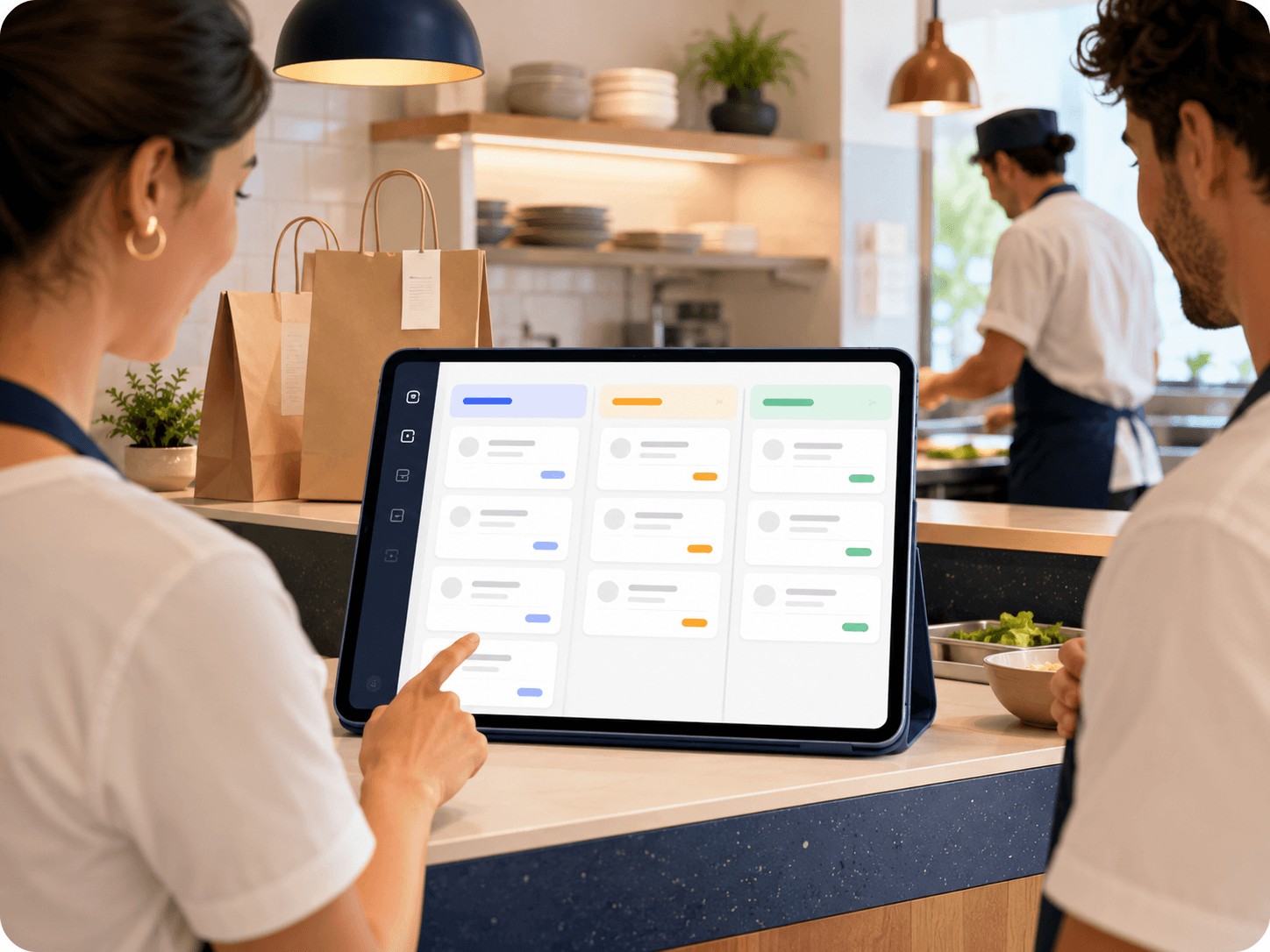 Restaurantdashboard med aktive bestillingsstatuser